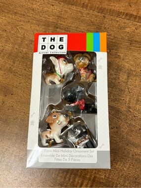 The Dog Artist Collection 5 Piece Mini Holiday Dog Ornament Set Yorkies Bulldogs